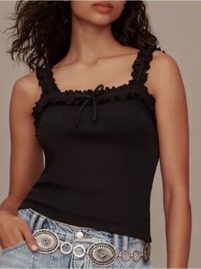 Maeve Dorrie Ruffle Cami Square Neck Tank Top Black Size Medium